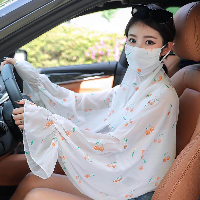 开车防晒披肩薄款女季紫外线长袖骑车一体式面罩遮阳衣斗篷口罩