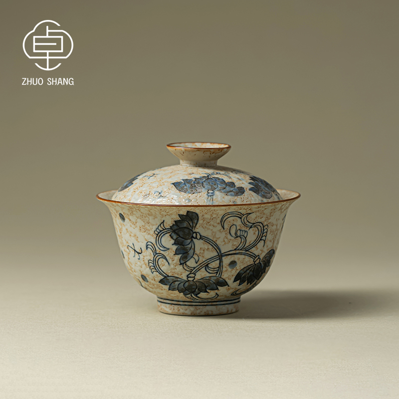 仿古缠枝莲盖碗青花茶具套装