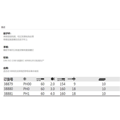 德国 威汉Wiha 38879 38880 38881 电工绝缘十字螺丝起子