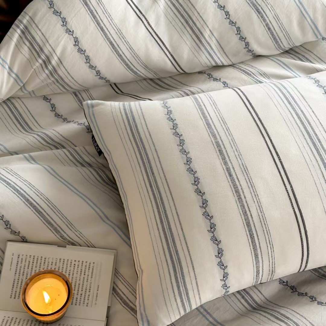 条纹全棉色织水洗棉四件套全棉被套纯棉床单床上用品简约北欧4件