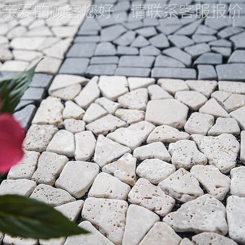 台石头地板拼户外接阳DI露Y石材碎拼防滑天然洞石花园别105墅台地