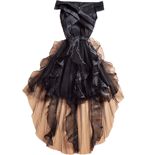 一字肩礼服裙女法式宴会气质伴娘服小个子短款连衣裙主持平时可穿