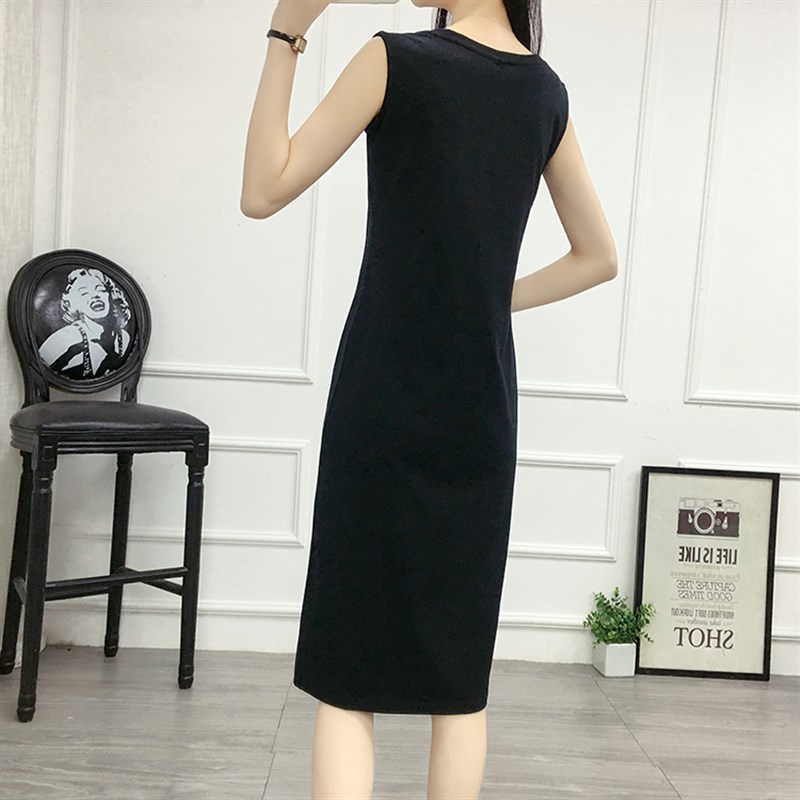 黑色长款吊带背心连衣裙女夏季无袖直筒内搭打底长裙大码2022新款