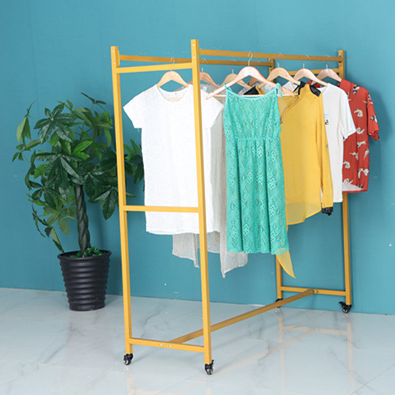 新款服装货架展示架落地架双杠架童装店侧挂家用女装男装落地带轮