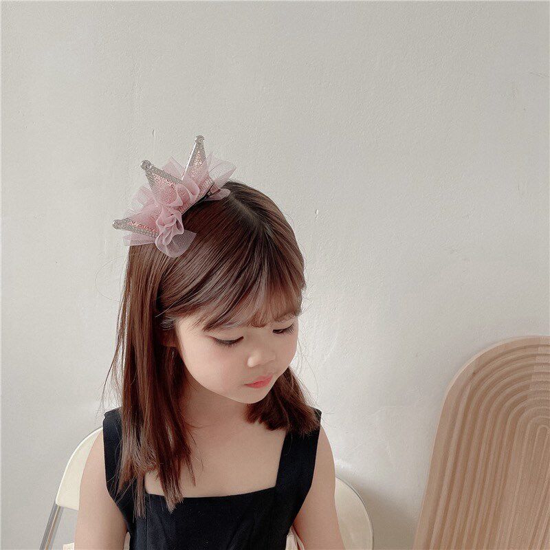 生日皇冠儿童头饰仙亮片纱立体亮钻公主发夹宝宝气质表演顶夹发卡