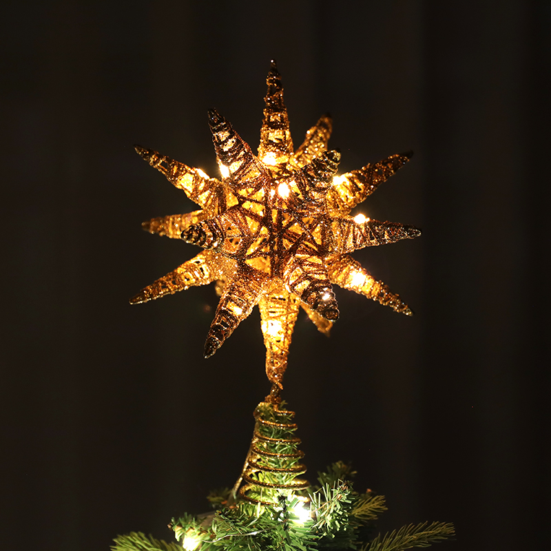 耶诞树顶部发光星星耶诞节装饰品铁艺创意发光树顶星五角星装饰品