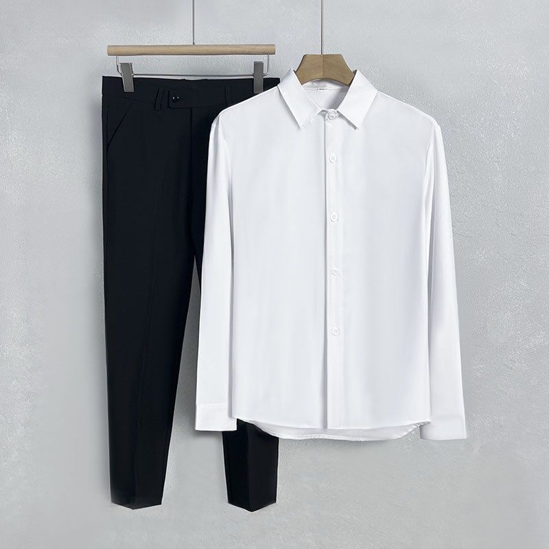 结婚订婚衬衫西裤套装男长袖修身伴郎团衬衣裤子西装商务正装制服
