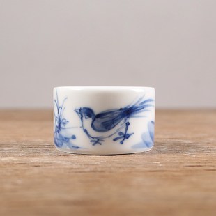 华胜堂 景德镇手绘青花翠鸟图颠颏百灵鸟食罐喂食器 鸟笼配件