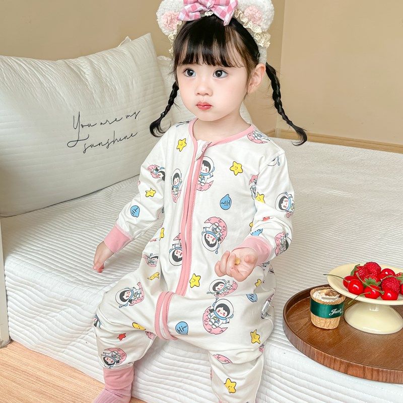 儿童连体睡衣春秋夏季男女童纯棉宝宝睡袋婴儿四季通用分腿防踢被