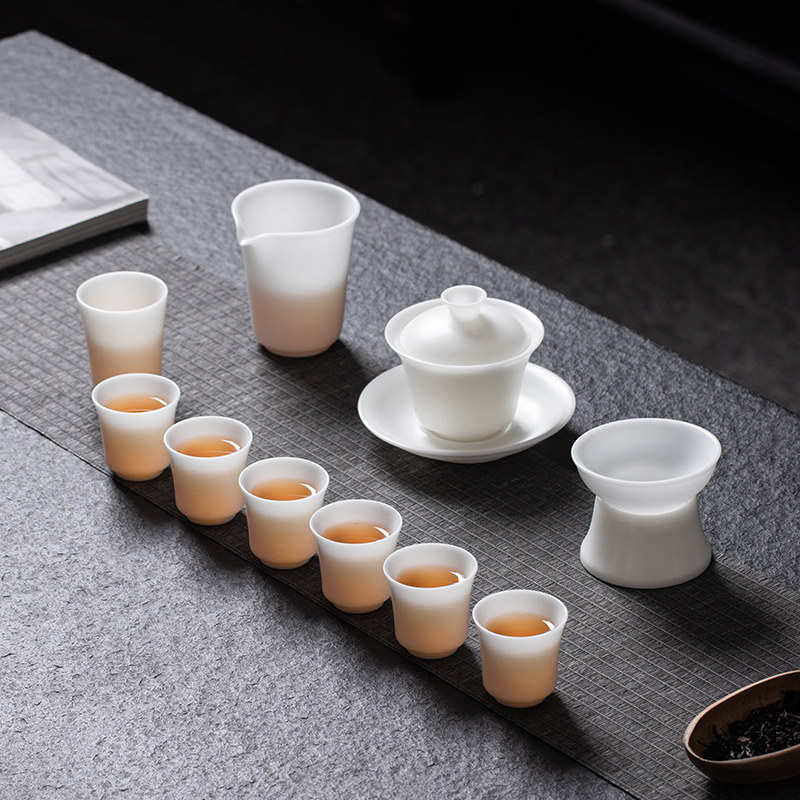 素烧白瓷茶具套装冰种玉瓷
