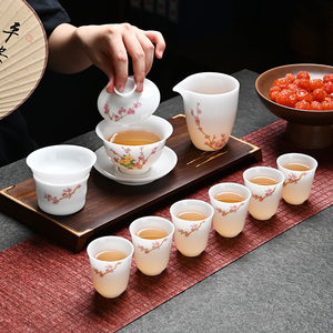 红梅报春茶具套装冰种玉瓷手绘