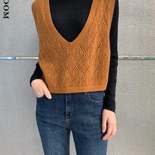 马甲背心外套f秋冬季 女士毛衣V领宽松马夹外穿 坎肩2024新款 针织衫