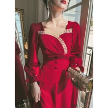 敬酒服新娘平时可穿冬季酒红色订婚回门F礼服裙女结婚2021新款秋