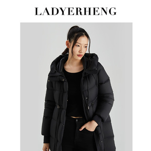 LADYERHENG冬季女装90鸭绒经典黑色哑光中长款轻量保暖外套羽绒服