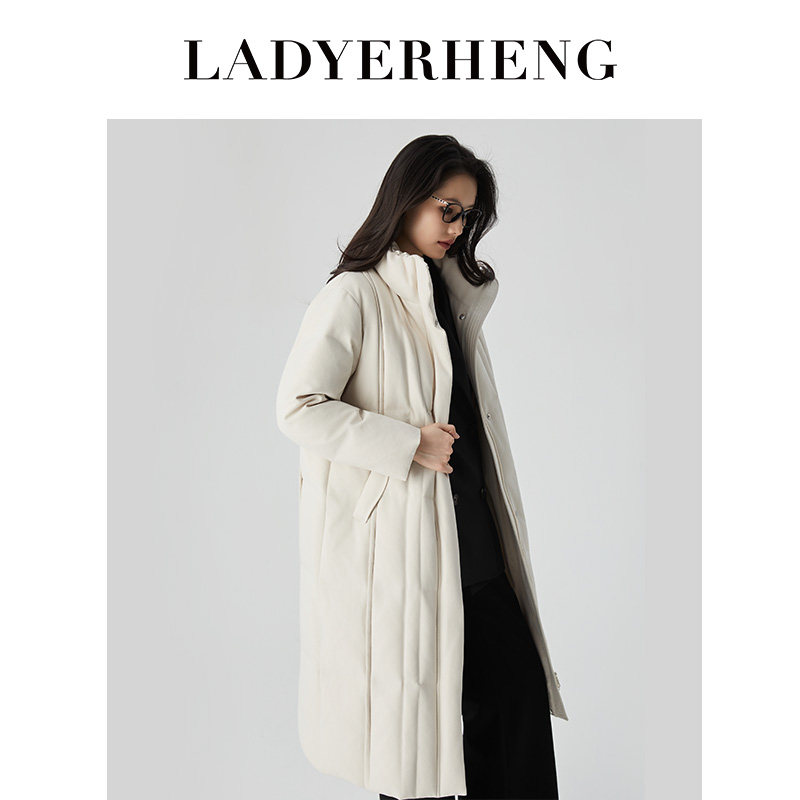 LADYERHENG25冬新品女装鸭绒立领中长款修身休闲设计感羽绒服