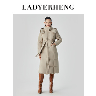 LADYERHENG25冬新品女装90鹅绒中长款立领可拆卸帽子通勤羽绒服