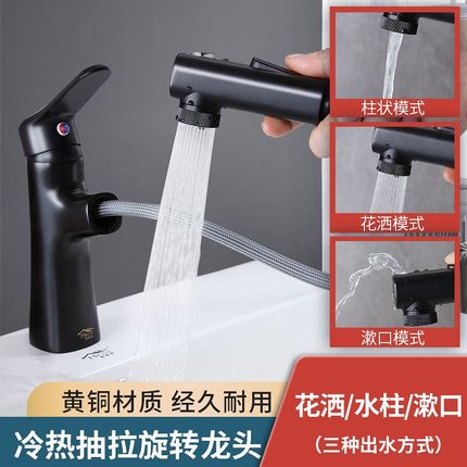 家用抽拉式水龙头冷热水二t合一头可延伸全铜面盆洗脸盆龙头洗漱