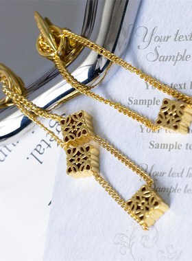 方形吊坠项链女轻奢镂空罗家项链链条新款项链颈链手链