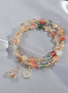 韩版网红设计简约感复古气质彩发晶手链女爱心手串批发