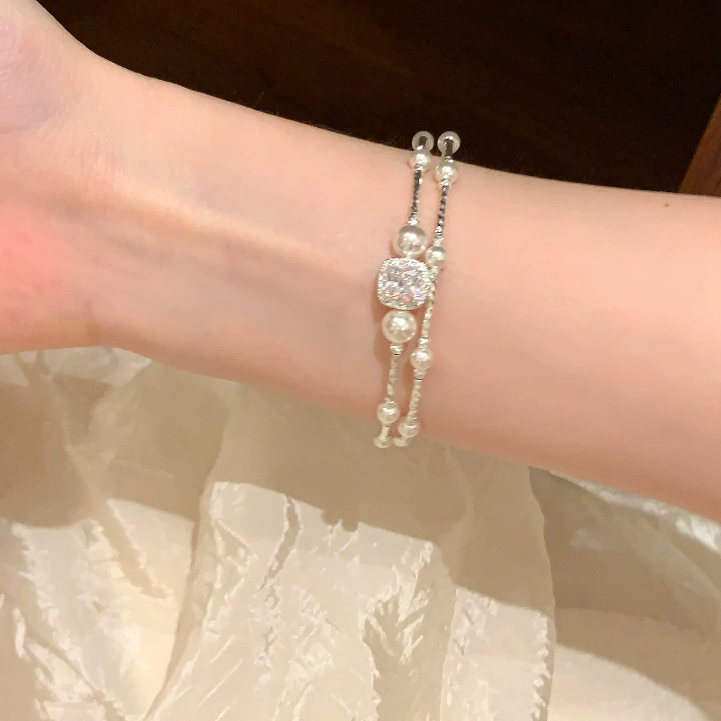 百搭双层叠戴珍珠手链女