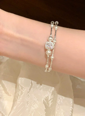 百搭双层叠戴珍珠手链女