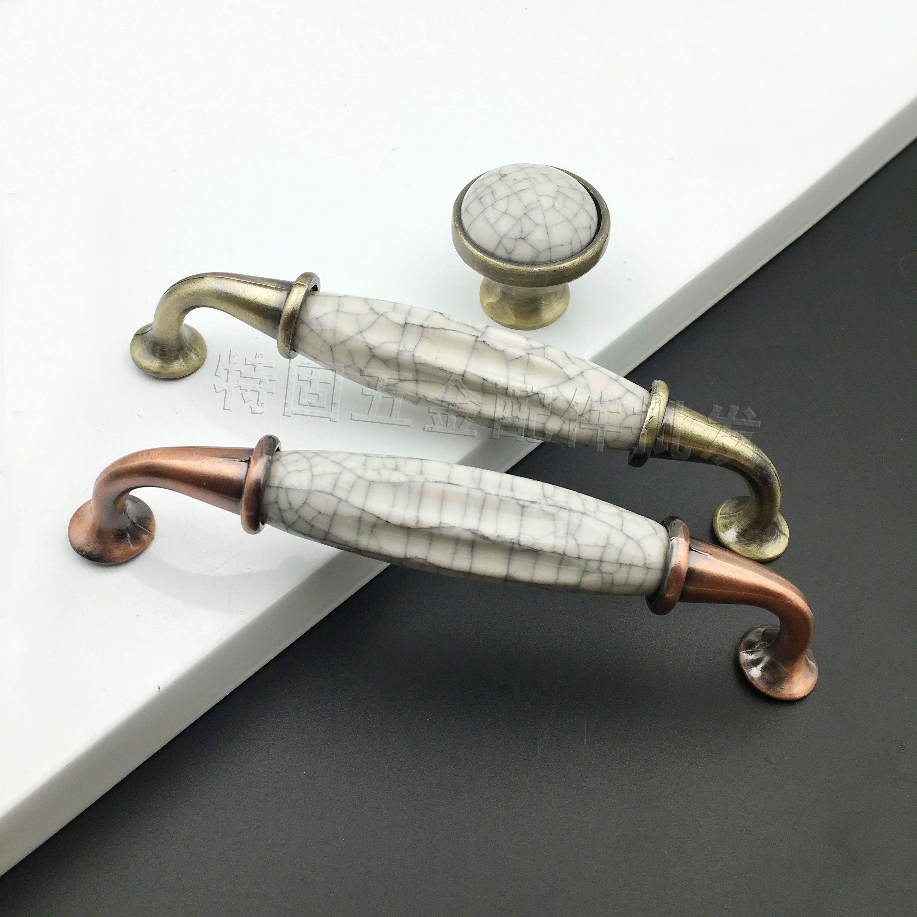 欧式裂纹陶瓷拉手 橱柜家具抽屉衣柜门田园仿古铜青古五金把手