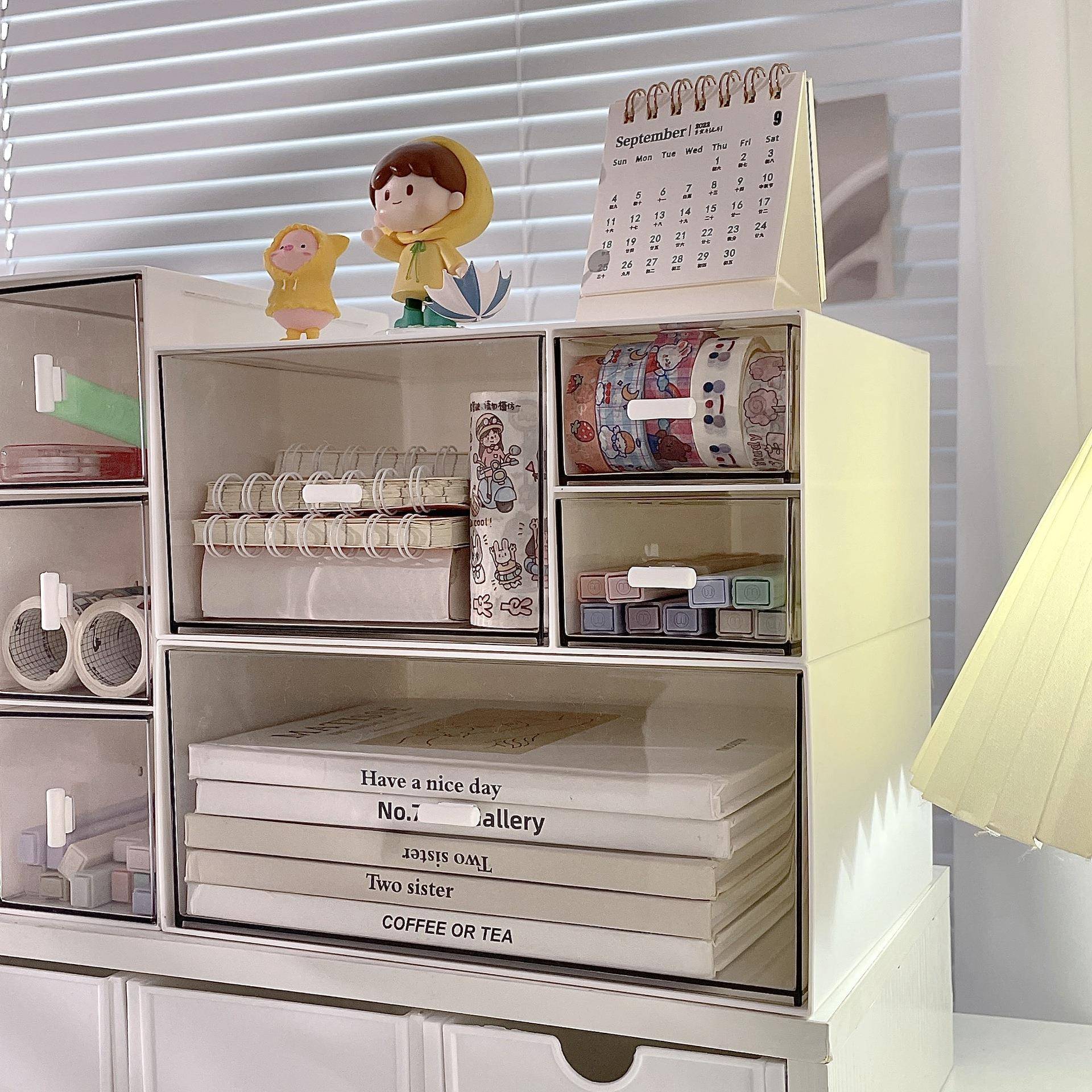 桌面收纳盒透明抽屉式文具化妆品整理盒学生笔筒杂物办公室置物架