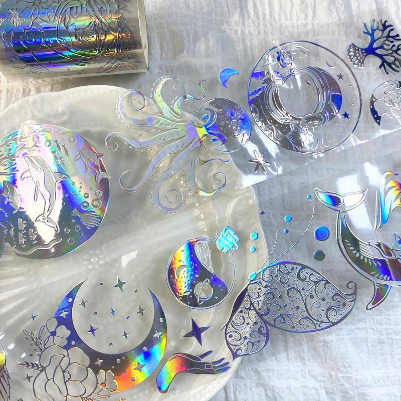 新品热卖pe胶带手账亮面镭射特油手帐烫金浮雕装饰拼贴diy贴纸