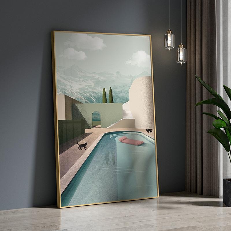 现代轻奢客厅餐厅玄关装饰画抽象线条背景墙壁大幅落地竖版大挂画