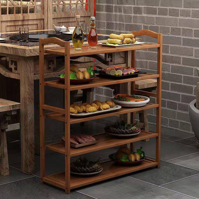 菜架多层火锅店厨房放菜品层架饭店摆蔬菜盘实木楠竹置物架子加厚