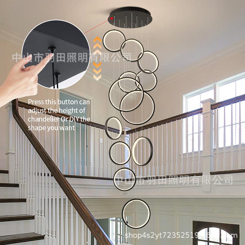 现代简约公寓loft复式楼大吊灯别墅挑空客厅长吊灯旋转楼梯间吊灯