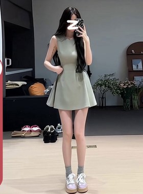 170高个d子加长女生连衣裙短款2025新款夏无袖气质收腰短裙生日裙