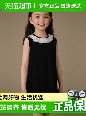 哈齿童装夏季儿j童花边领黑色针织背心裙女童无袖连衣裙简约洋气
