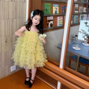 女童吊带连衣裙夏装 2025女宝超仙海边度假网纱蓬S蓬裙背心裙蛋糕