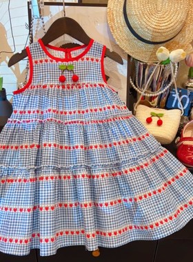 女童连衣裙202j5新款韩版洋气格子裙女宝宝夏款无袖裙子儿童公主