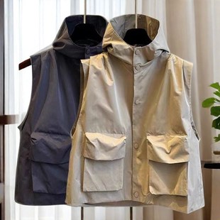 纯色外搭Z马甲女秋 连帽情侣款 口袋外穿背心潮牌宽松韩版 潮流工装
