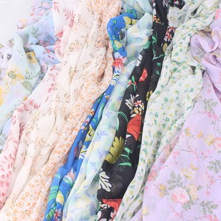 75D印花c雪纺布料夏季 复古气质小众沙滩防晒衣料 小碎花连衣裙法式