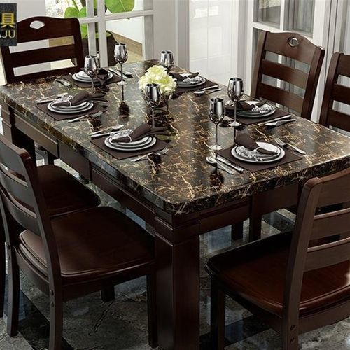 中式餐厅实木餐桌椅组合橡胶木长方形饭桌小户型家用大.理石西餐