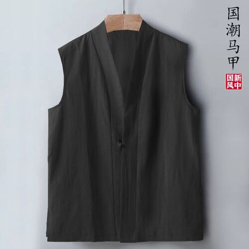 无袖衫背心汗衫打底马甲透气吸汗大码男士马甲Q夏薄款复古棉麻百