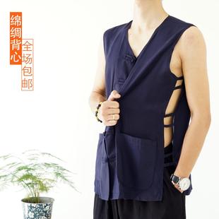 绵棉绸C马褂爸爸人造棉坎肩马夹汗衫 马甲中式 背 男士 中老年人夏季