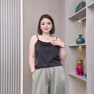 白色外穿宽松缎面无袖 大码 内搭打E底衫 胖mm西装 上 吊带背心女夏季