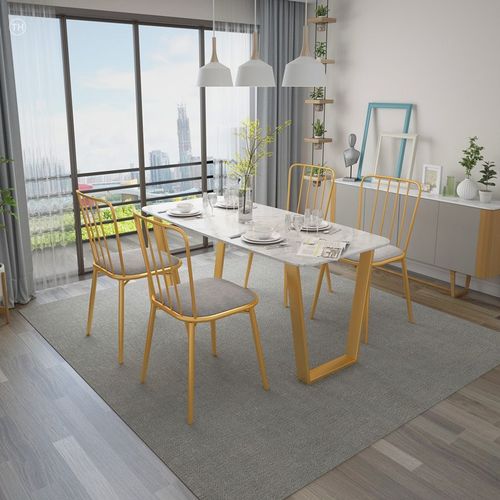 北欧大理石餐桌椅组合现代单身公C寓长方形餐桌餐椅小户型饭桌家