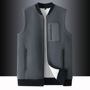 摇粒绒马甲男秋冬l季 立领坎肩外 加绒加厚保暖抓绒背心加肥加大码