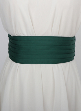 腰封女士宽e腰带缎面黑色绿色装饰洋装收腰配裙子汉服高级感松紧
