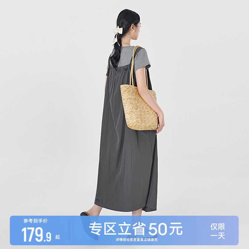 孕妇背带裙套装夏装设计感T恤y上衣连衣裙两件套夏季宽松吊带长裙