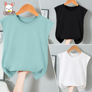 薄款 男童夏装 纯色砍袖 t恤吊带S童装 上衣 女童纯棉无袖 儿童背心夏季