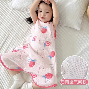 薄 新生儿童防踢被夏季 婴儿无袖 睡袋f纯棉纱布宝宝连体睡衣背心式