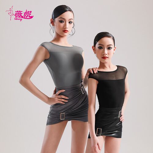 薇妮拉丁舞服f春夏季新款圆领舞衣短裙专业练功服套装训练服女儿