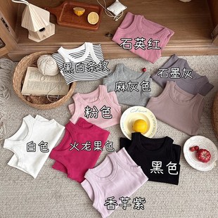 儿童夏季背心螺纹棉薄q款男童女童宝宝圆领打底透气纯棉外穿无袖