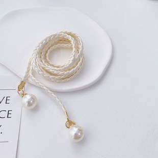 珍珠细窄皮绳腰l带 甜美时尚 裤 饰腰绳腰链 打结腰封 子裙子装 新款